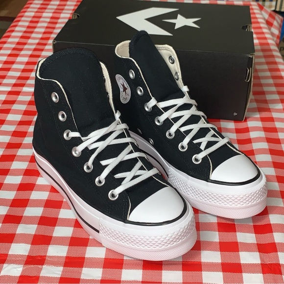 Women CONVERSE Chuck Taylor All Star  CTAS LIFT HI BLACK WHITE 560845F Size 6 - Picture 14 of 16